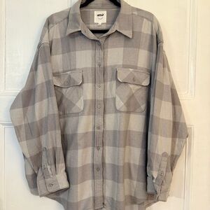 Aerie Heavy Gray Plaid Flannel Shirt